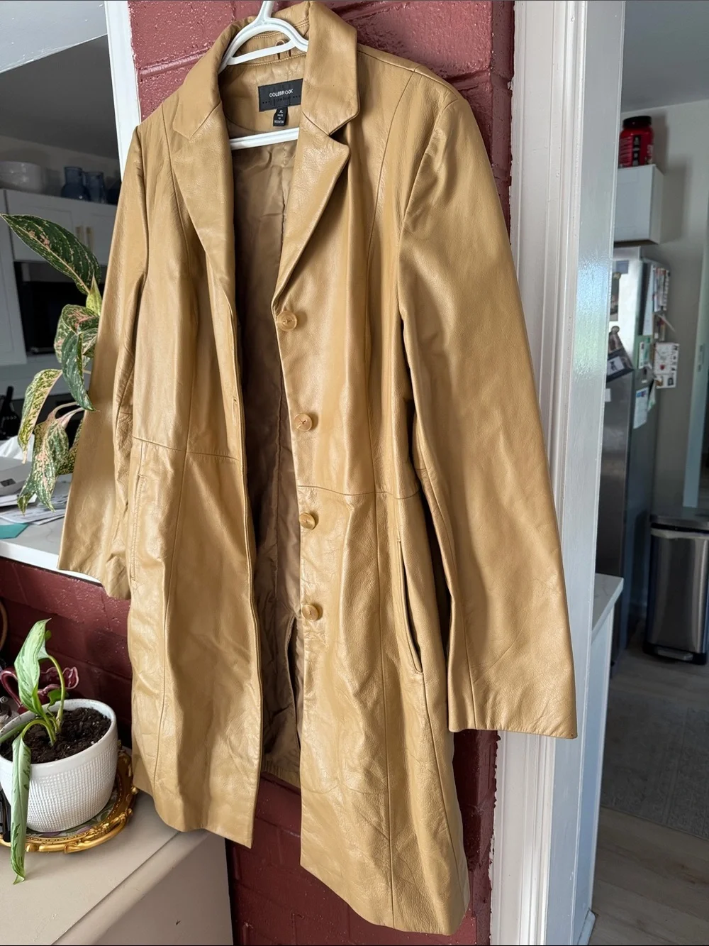 Colebrook Vintage Women's Tan Leather Single-Breasted Long Coat XL